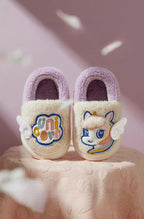 Unicorn fluffy slippers for kids – cozy indoor lifestyle view