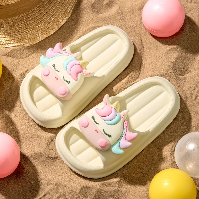Unicorn kids slippers in pink and cream color options