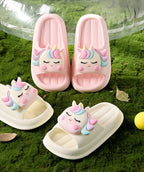 Pink and cream unicorn slippers for kids – outdoor view
