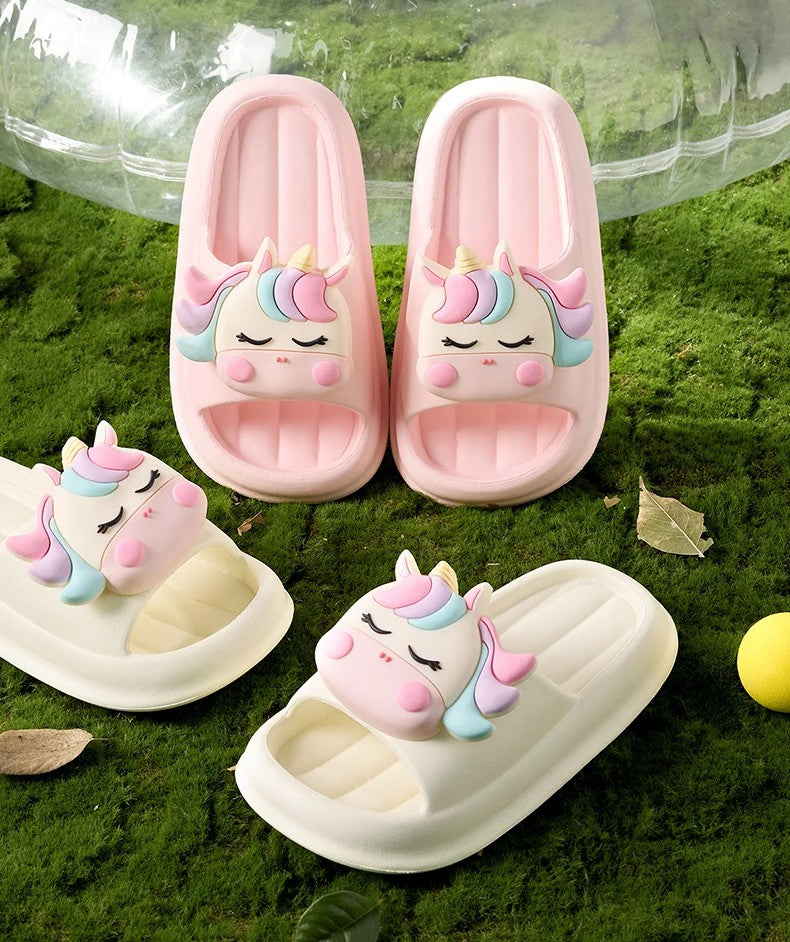 Pink and cream unicorn slippers for kids – outdoor view