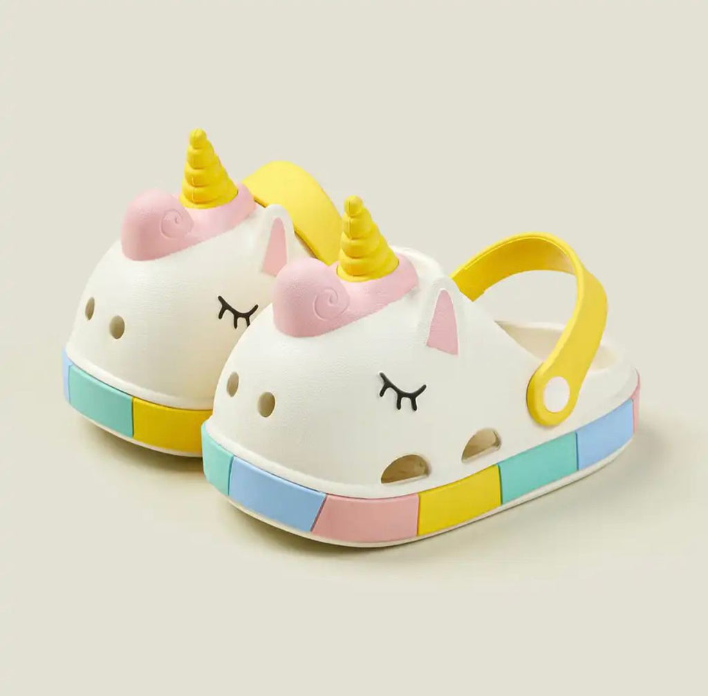 White unicorn sandals for kids with closed-toe design