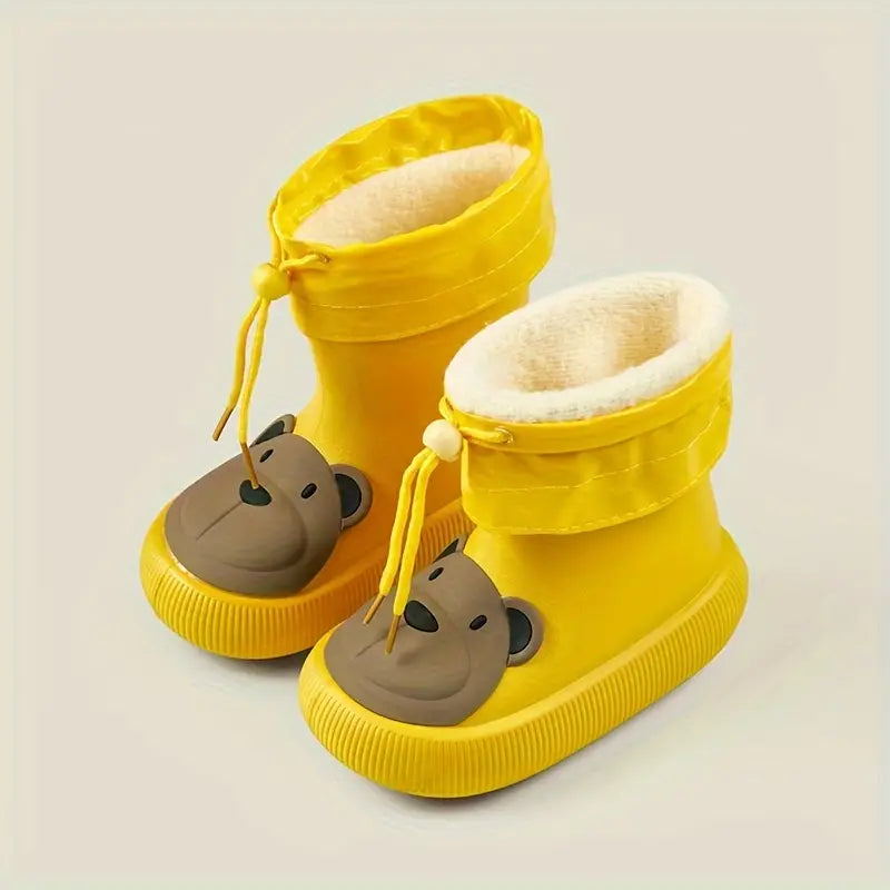Yellow kids rain boots with removable fleece bootie liner