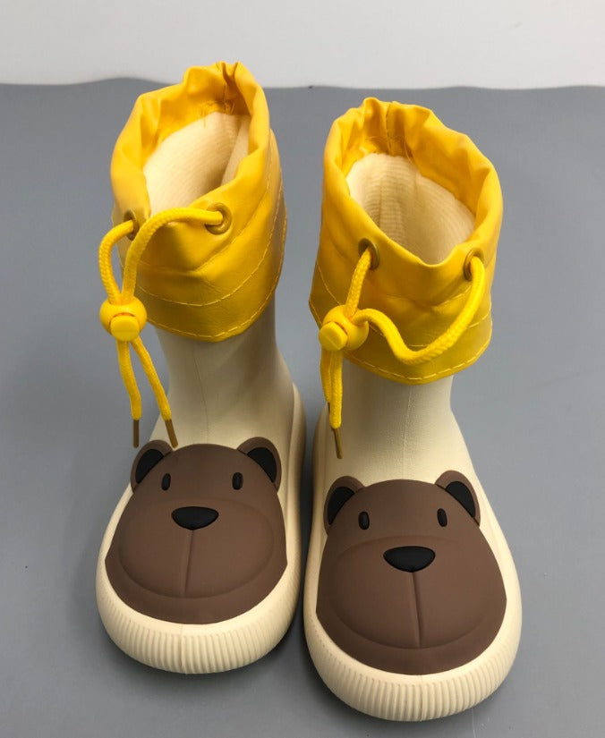 Yellow kids rain boots with warm removable fleece liner
