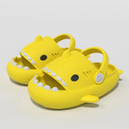 Yellow 2-in-1 shark sandals for kids with adjustable back strap