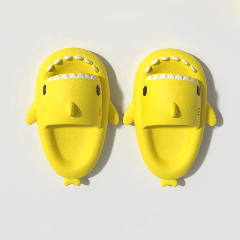 Yellow shark slides for adults with non-slip sole
